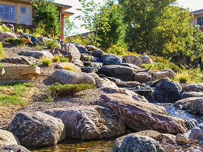 Rocky landscape with small cascading waterfalls